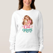 猫ママ長袖Tシャツ - かわいい猫好きのための服 スウェットシャツ (正面)