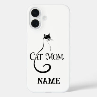 猫ママ エレガント ミニマリスト 黒猫 タイポグラフィ iPhone 16ケース
