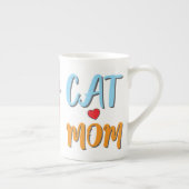 猫ママ – オプションのパーソナライズ付きかわいい猫 ボーンチャイナマグカップ (右)