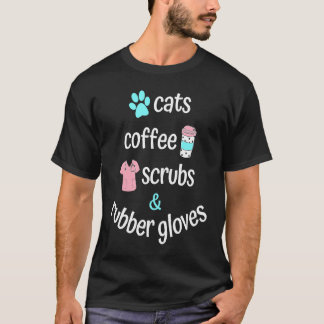 猫ママ コーヒースクラブと看護師用ゴム手袋 Tシャツ