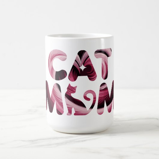 猫ママ ピンク抽象芸術マグカップ コーヒーマグカップ (中央)