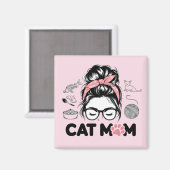 "猫ママ" 可愛い猫好き女性向けグッズ マグネット (正面/裏面)