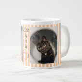 猫ママ 2枚の写真入りストライプパステルカラー ジャンボコーヒーマグカップ (正面右)
