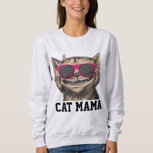 猫ママTシャツサングラスおもしろい猫 スウェットシャツ (正面)