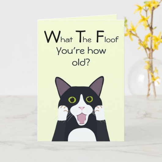 猫マンガおもしろいーの誕生日カード カード (黄色い花)