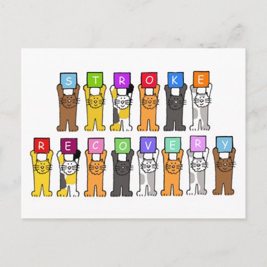 猫マンガの中で、脳卒中の回復が早く良くなる ポストカード (正面)