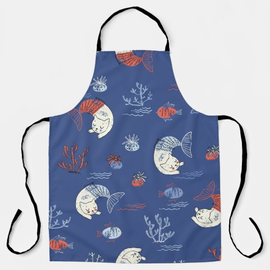 猫マーメイド、テクスチャのシームレスなパターン。 エプロン (正面)