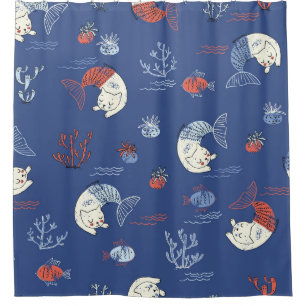 猫マーメイド、テクスチャのシームレスなパターン。 シャワーカーテン