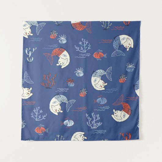 猫マーメイド、テクスチャのシームレスなパターン。 タペストリー (正面)