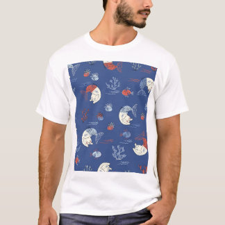 猫マーメイド、テクスチャのシームレスなパターン。 Tシャツ