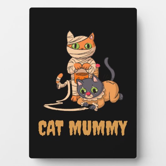 猫ミイラおかしなハロウィーン猫ママ女性 フォトプラーク (正面)
