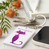 猫ミッドセンチュリー可愛い紫ガーリーがかったピンク キーホルダー (正面右)