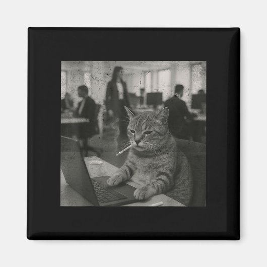 猫ミームおもしろい喫煙タバコの仕事用ユーモア マグネット (正面)
