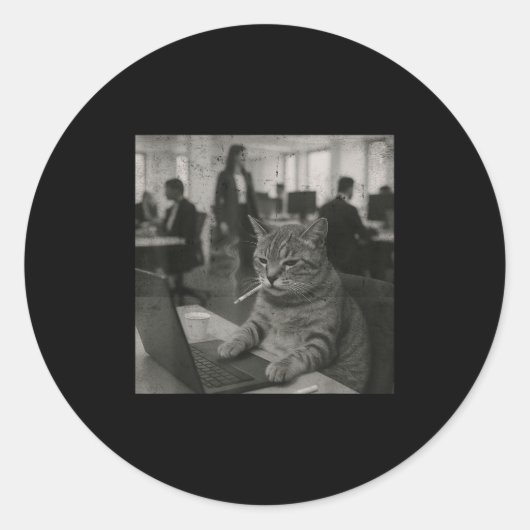 猫ミームおもしろい喫煙タバコの仕事用ユーモア ラウンドシール (正面)