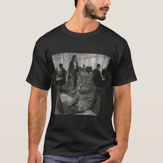 猫ミームおもしろい喫煙タバコの仕事用ユーモア Tシャツ (正面)