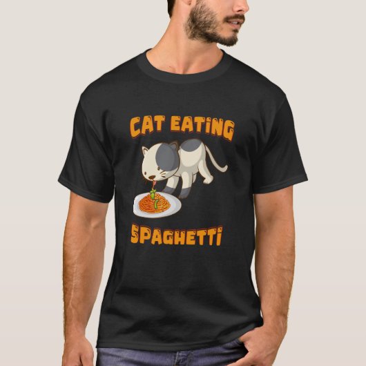 猫ミームの猫食べ物用スパゲッティ Tシャツ (正面)