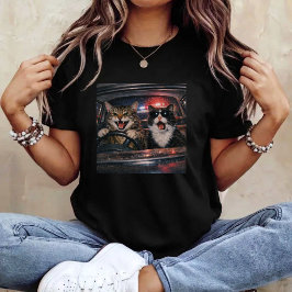 猫ミーム運転面白パロディポートレートグラフィック Tシャツ