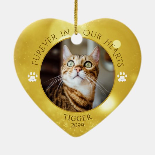 猫メモリアルFUREVER IN OURハート写真記念 セラミックオーナメント (裏面)