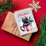 猫メリーの人々へのクリスマス挨拶ポー ポストカード<br><div class="desc">猫メリー向けクリスマスグリーティングハガキ、可愛い緑色の目をした黒猫のギフトボックスの中クリスマスツリー、猫好き向けクリスマスハガキ。</div>
