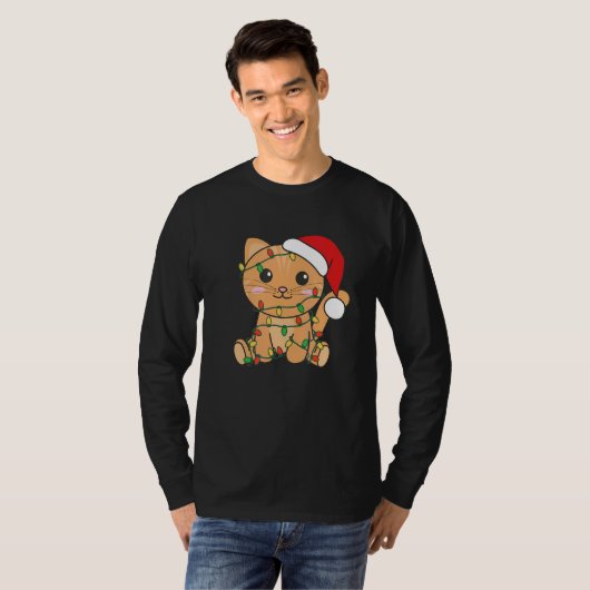 猫メリークリスマス冬の動物の猫クリスマス Tシャツ (正面フル)