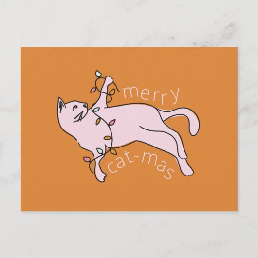 猫メリーマピンク猫クリスマスライト シーズンポストカード (正面)