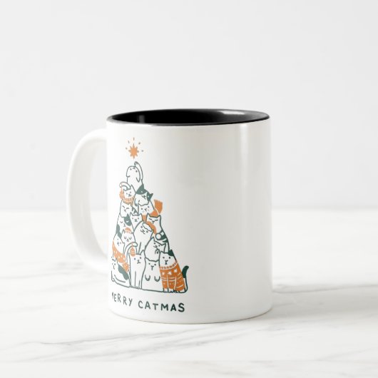 猫メリー猫クリスマスツリークリスマス ツートーンマグカップ (正面左)
