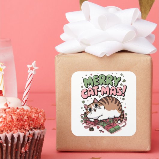 猫メリー祭り!キュートなクリスマスキャットスクエアステッカー スクエアシール (パーティー)