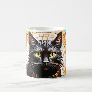 猫モザイクのステンドグラスのデザイナーマグカップ コーヒーマグカップ