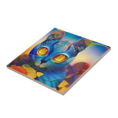 猫モザイクブルーカラフル抽象芸術子猫声 タイル (側面)