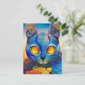 猫モザイクブルーカラフル抽象芸術子猫声 ポストカード (スタンド正面)