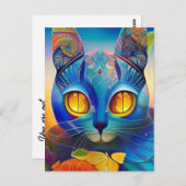 猫モザイクブルーカラフル抽象芸術子猫声 ポストカード (正面/裏面)