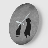 猫モダンと犬のシルエットchalkboardのペット ラージ壁時計 (傾斜)