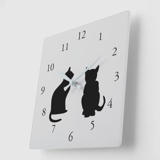 猫モダンのシルエット、グレーの背景のペット スクエア壁時計 (傾斜)