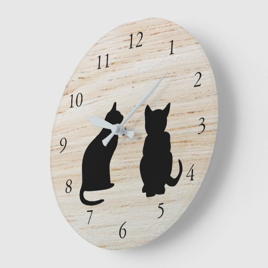 猫モダンのシルエット、木の背景のペット ラージ壁時計 (傾斜)