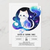 猫モダン印刷可能誕生日 招待状 (正面/裏面)
