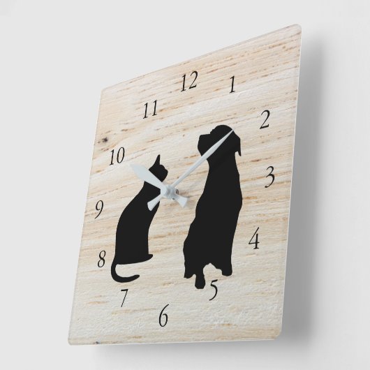 猫モダン犬のシルエットのペットの木の背景 スクエア壁時計 (傾斜)