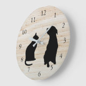 猫モダン犬のシルエットのペットの木の背景 ラージ壁時計 (傾斜)