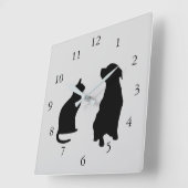 猫モダン犬のシルエットペットのグレー背景 スクエア壁時計 (傾斜)