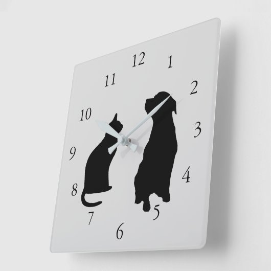 猫モダン犬のシルエットペットのグレー背景 スクエア壁時計 (傾斜)