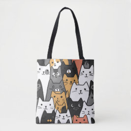 猫モダン顔トートバッグスタイリッシュ- Cartoon Cat トートバッグ