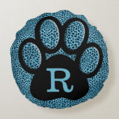 猫モノグラムのの手で青のチータープリント ラウンドクッション (裏面)