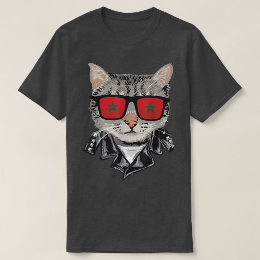 猫モロッコ国旗サングラスカッコいいモロッコ猫 Tシャツ (デザイン正面)