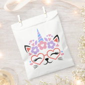 猫ユニコーンかわいいピンク紫の女の子の誕生日パーティー フェイバーバッグ (クリップ留めされた状態)