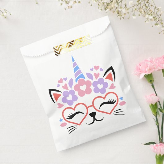 猫ユニコーンかわいいピンク紫の女の子の誕生日パーティー フェイバーバッグ (封をした状態)