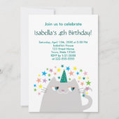 猫ユニコーンかわいい女の子の誕生日 招待状 (正面)