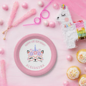 猫ユニコーンネームピンクパープルブルー誕生日パーティー ペーパープレート (パーティー)