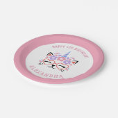 猫ユニコーンネームピンクパープルブルー誕生日パーティー ペーパープレート (アングル)