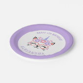 猫ユニコーン名パープルピンクブルー誕生日パーティー ペーパープレート (アングル)