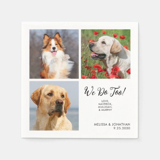 猫ユニーク犬の愛猫の写真3枚結婚 スタンダードカクテルナプキン (正面)