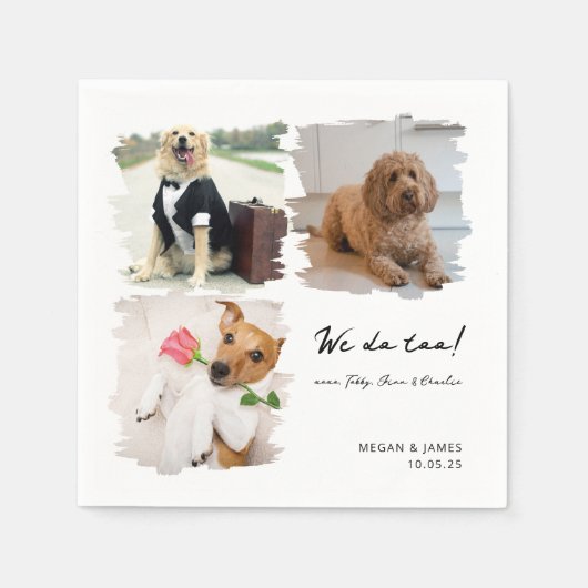 猫ユニーク犬の愛猫の写真3枚結婚 スタンダードカクテルナプキン (正面)